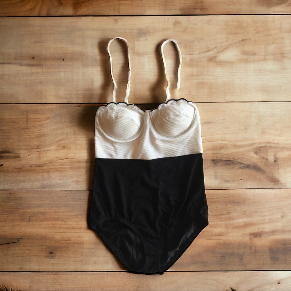 Two-Tone Black and Cream One-Piece Swimsuit